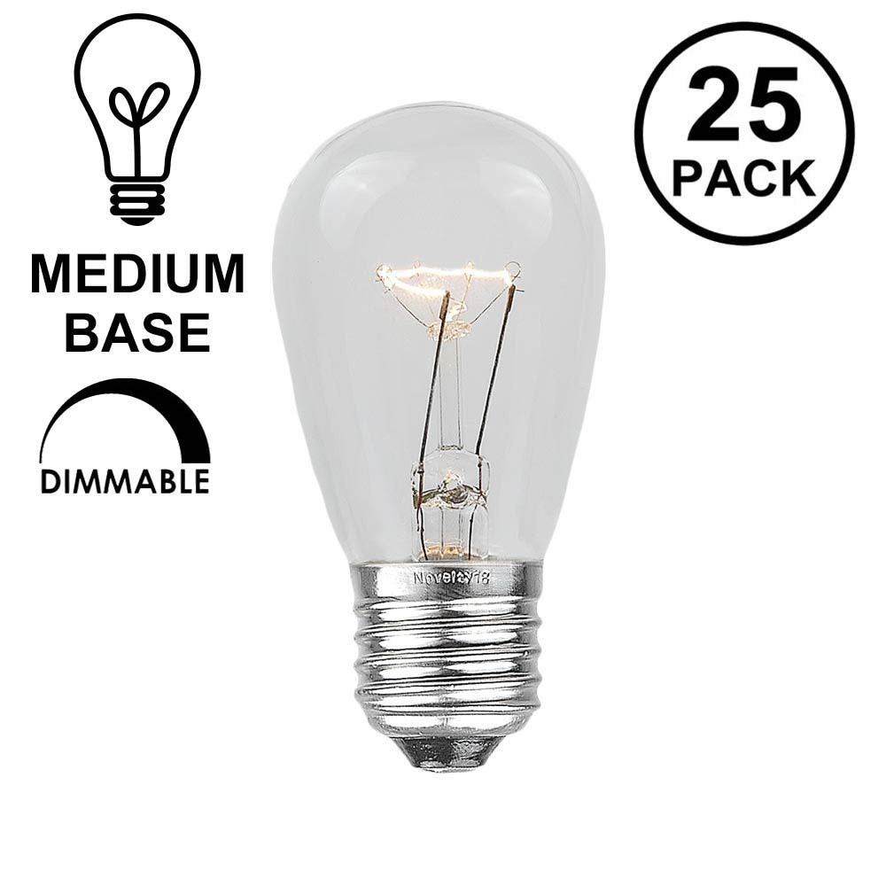 Novelty Lights 5 Pack S14 Outdoor Patio Edison Replacement Bulbs, E26 Medium Base, Clear, 11 Watt